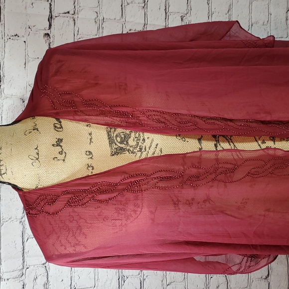 INC International Concepts Sheer Red Kimono Swimsuit Coverup One Size NWT - Picture 3 of 7